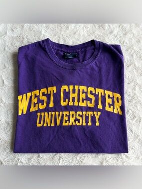 Vintage West Chester Shirt Tee Mens Large Purple Golden Rams WCU Spell Out Vtg